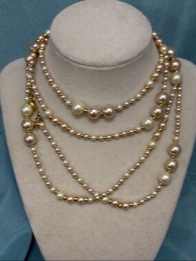 Vintage Carolee Long White and Champagne Pearl Necklace